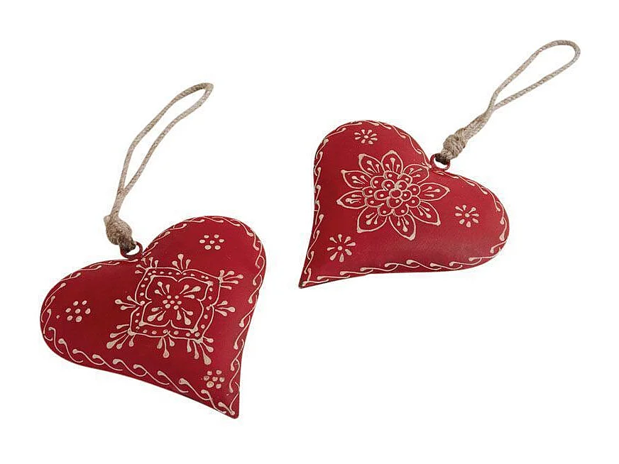 Coeur à suspendre en métal et corde Lot de 4 - 12 cm
