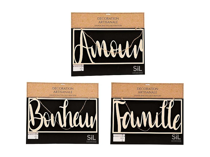 Décoration murale Mots 40 x 20 cm (Lot de 3)