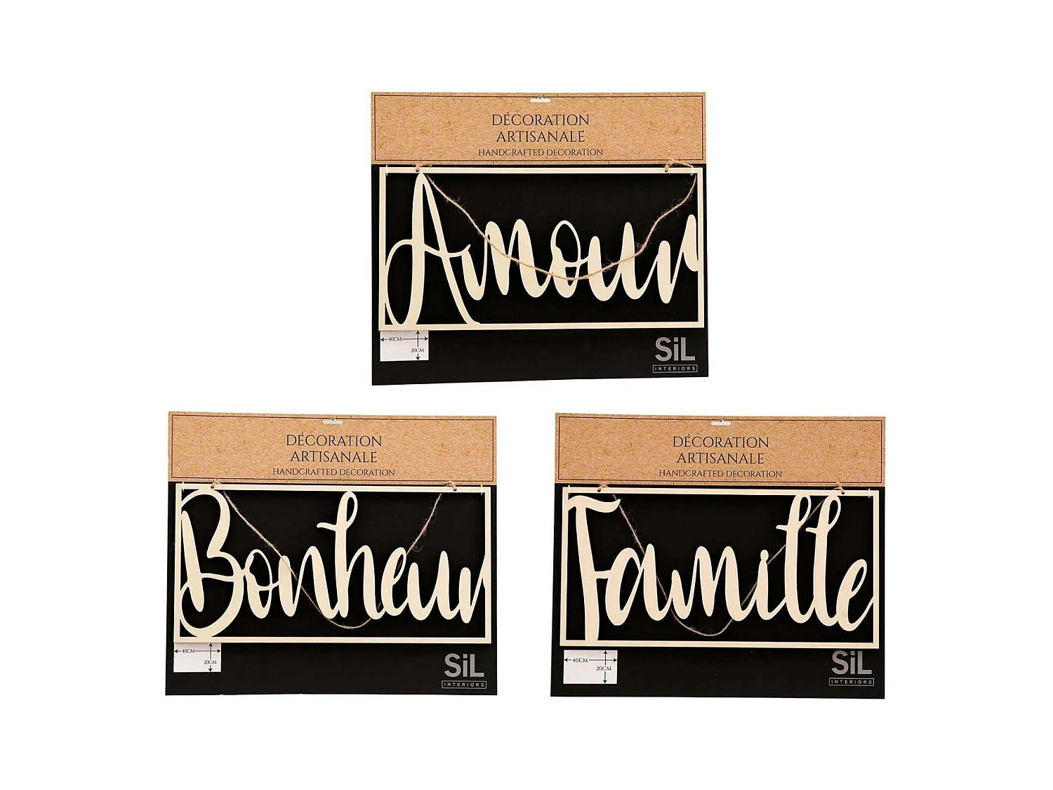 Décoration murale Mots 40 x 20 cm (Lot de 3)