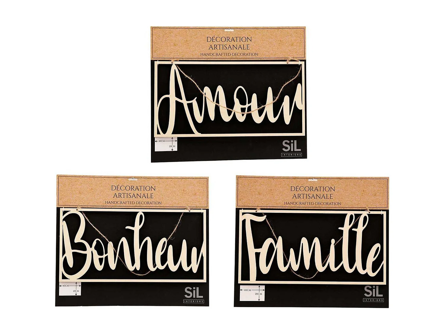 Décoration murale Mots 40 x 20 cm (Lot de 3)