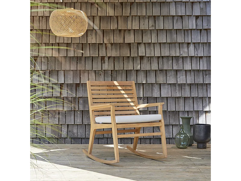 Sedia a dondolo da giardino in legno di teak massello Leni