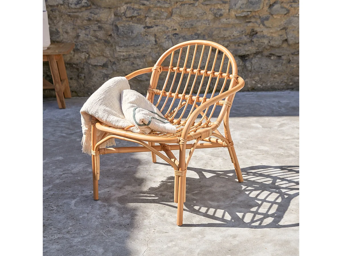 Outdoor Rattanstuhl naturfarben Rattansitz Sessel Tikamoon Stuhl Sessel