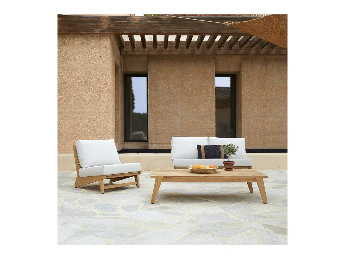 3-Sitzer-Gartenlounge Olia aus Teakholz und Stoff