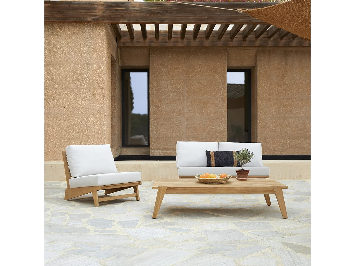 3-Sitzer-Gartenlounge Olia aus Teakholz und Stoff
