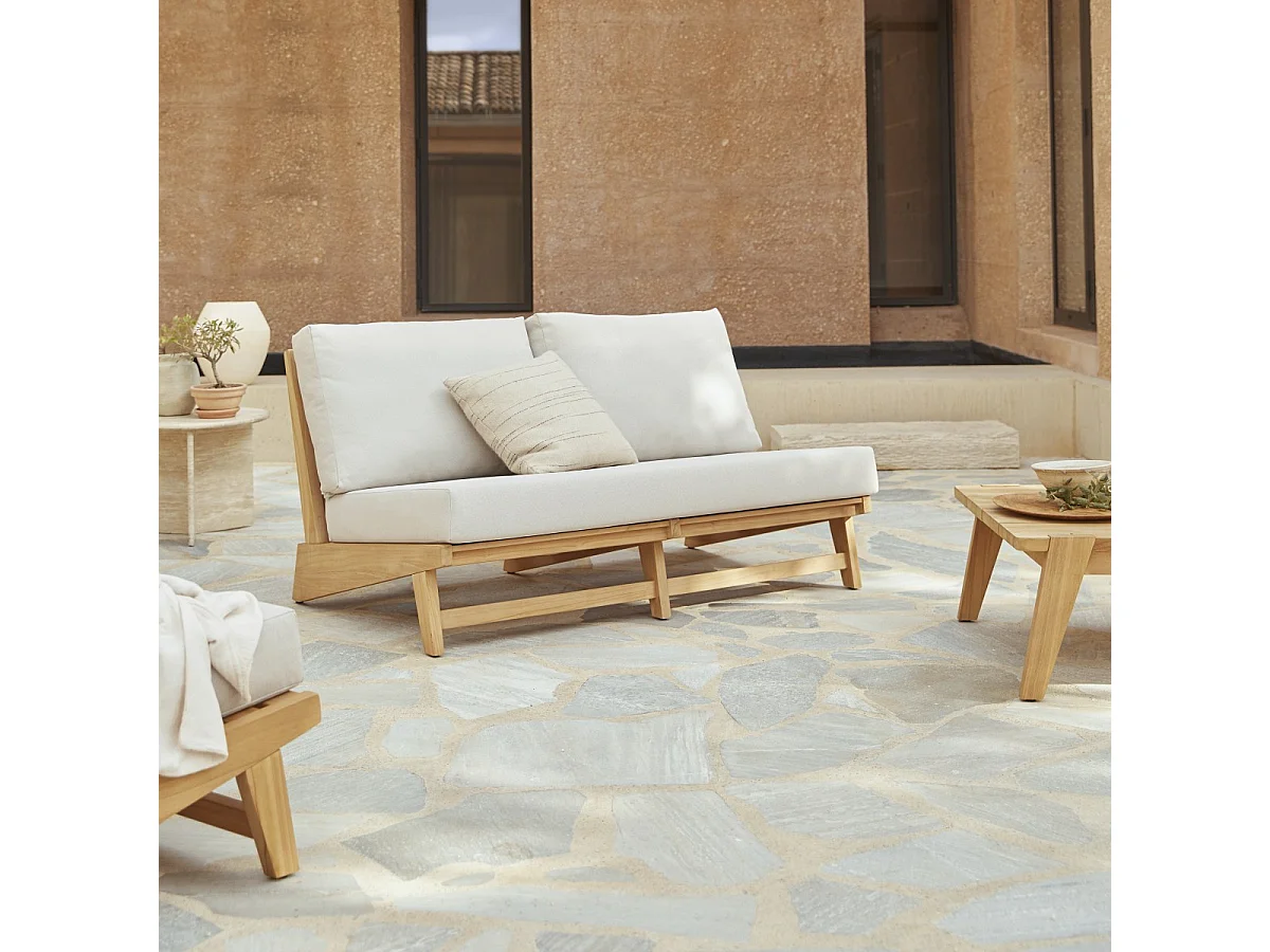 3-Sitzer-Gartenlounge Olia aus Teakholz und Stoff