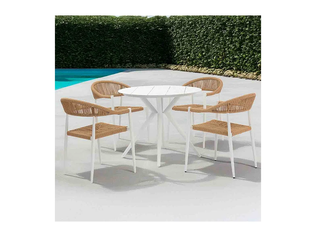 Ensemble table et 4 chaises beige, table: D90x75.chaises(4): 56x60x78