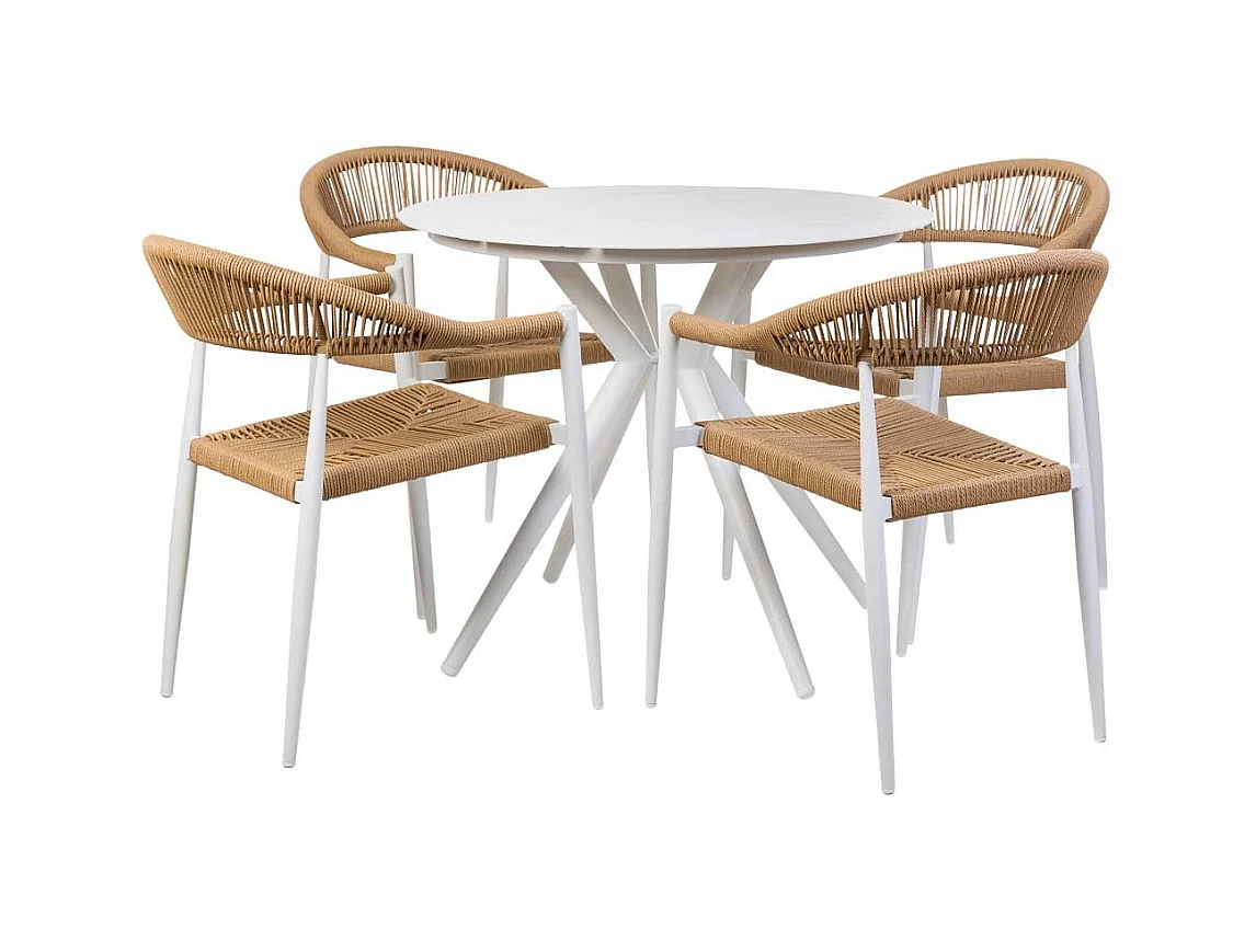 Ensemble table et 4 chaises beige, table: D90x75.chaises(4): 56x60x78