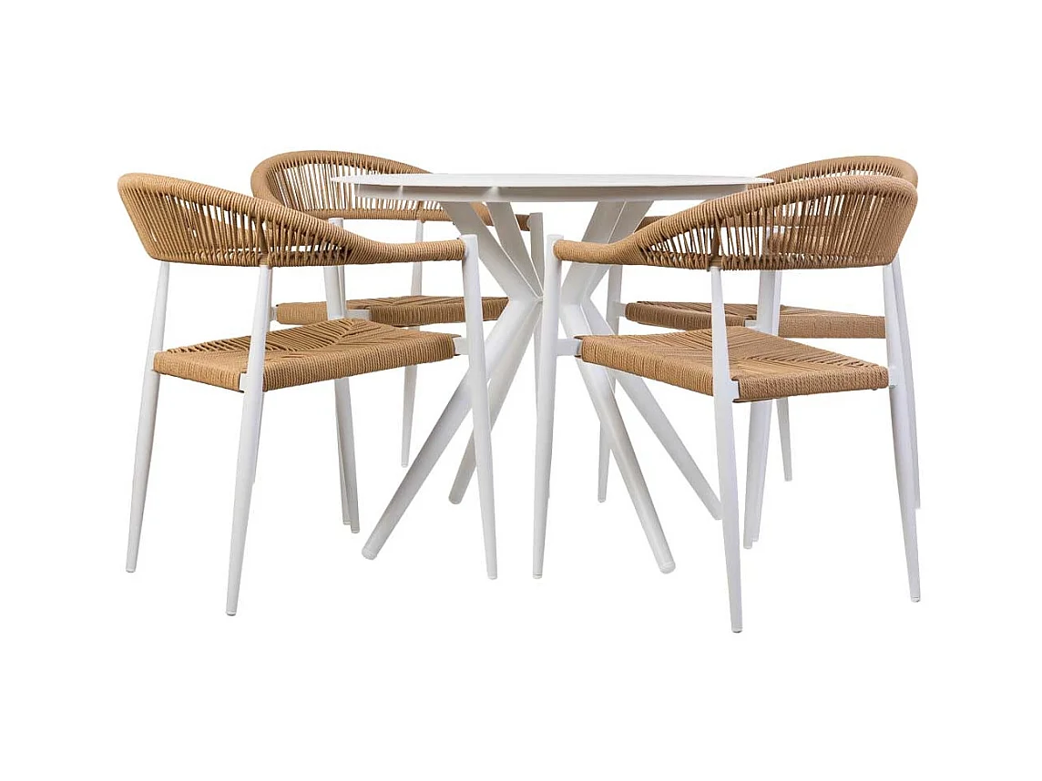 Ensemble table et 4 chaises beige, table: D90x75.chaises(4): 56x60x78