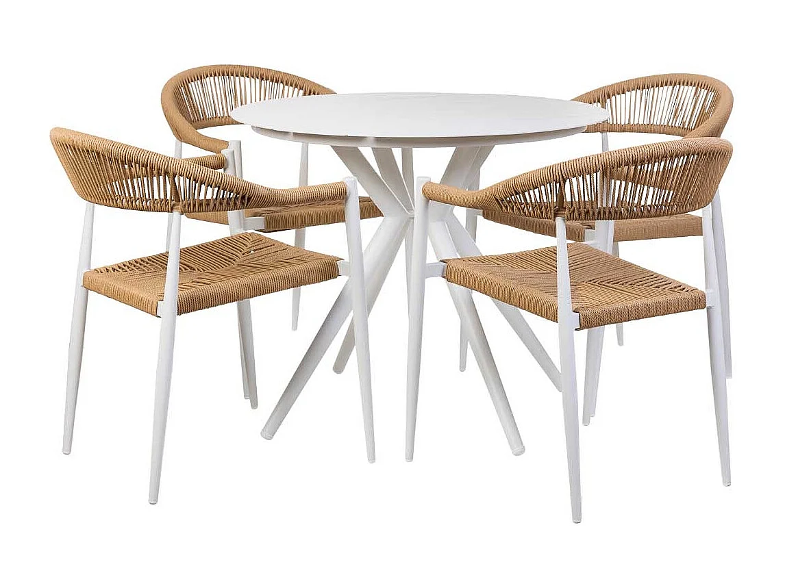 Conjunto de mesa y 4 sillas beige, mesa:D90x75.silla(4):56x60x78