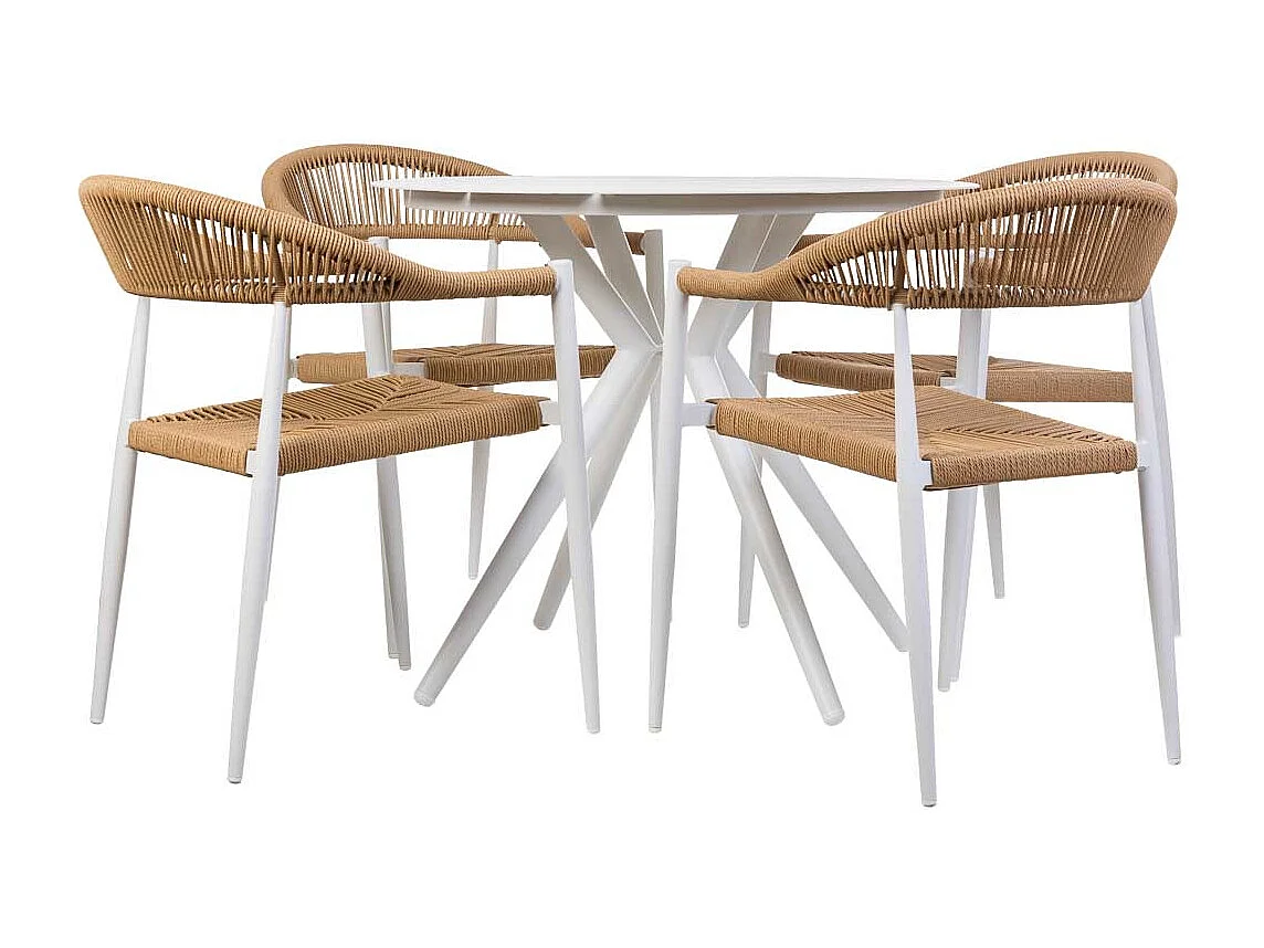 Conjunto de mesa y 4 sillas beige, mesa:D90x75.silla(4):56x60x78