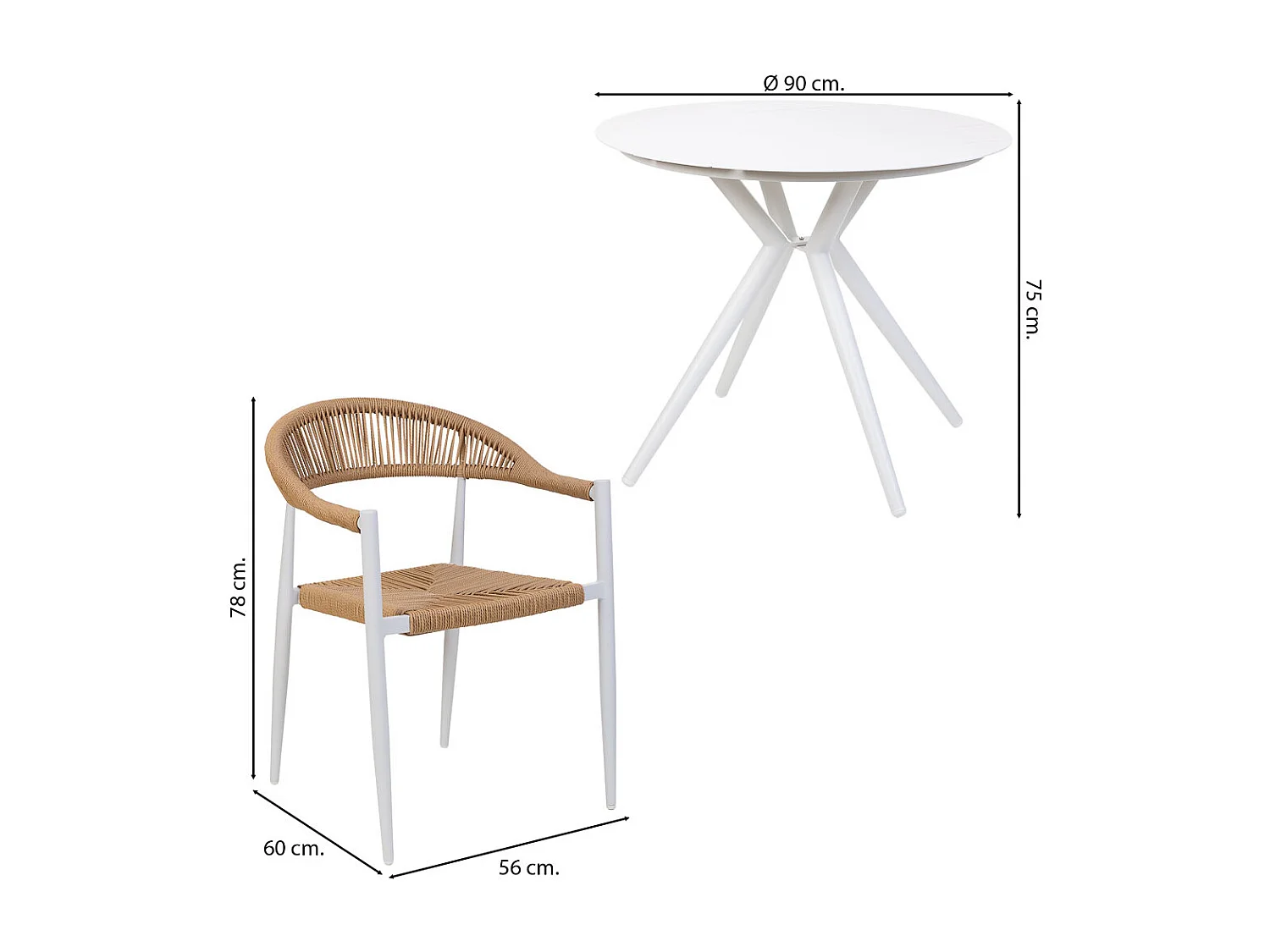 Conjunto de mesa y 4 sillas beige, mesa:D90x75.silla(4):56x60x78