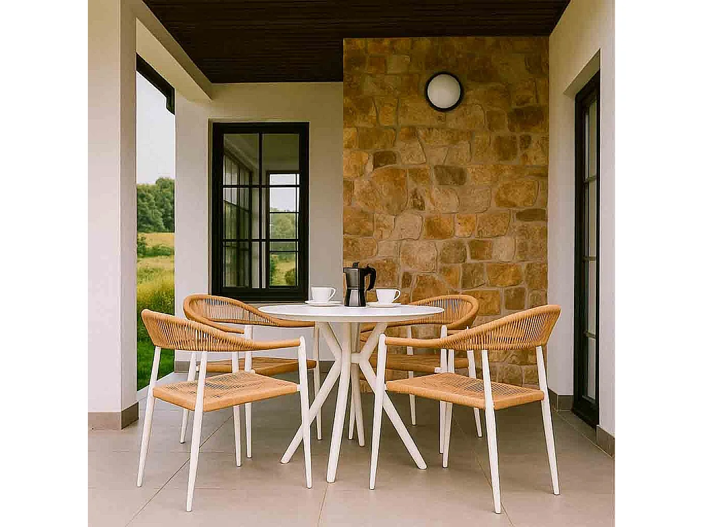 Set tavolo e 4 sedie beige, tavolo: P90x75.sedia(4): 56x60x78