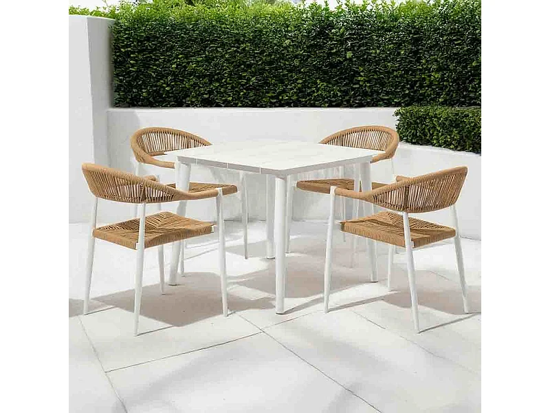 Conjunto de mesa e 4 cadeiras bege, mesa: 90x90x74, cadeiras: 56x60x78