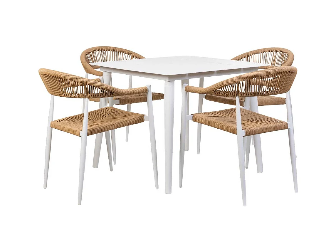 Conjunto de mesa e 4 cadeiras bege, mesa: 90x90x74, cadeiras: 56x60x78