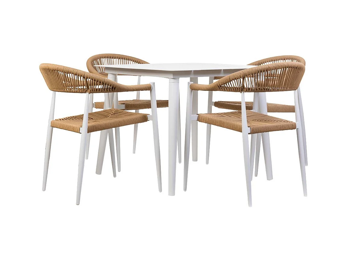 Conjunto de mesa e 4 cadeiras bege, mesa: 90x90x74, cadeiras: 56x60x78