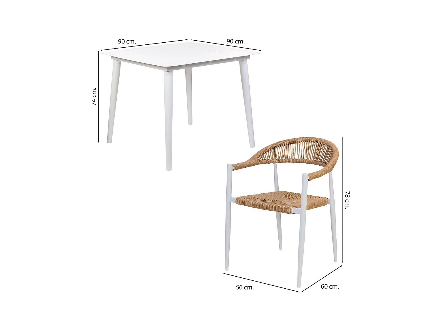 Conjunto de mesa e 4 cadeiras bege, mesa: 90x90x74, cadeiras: 56x60x78