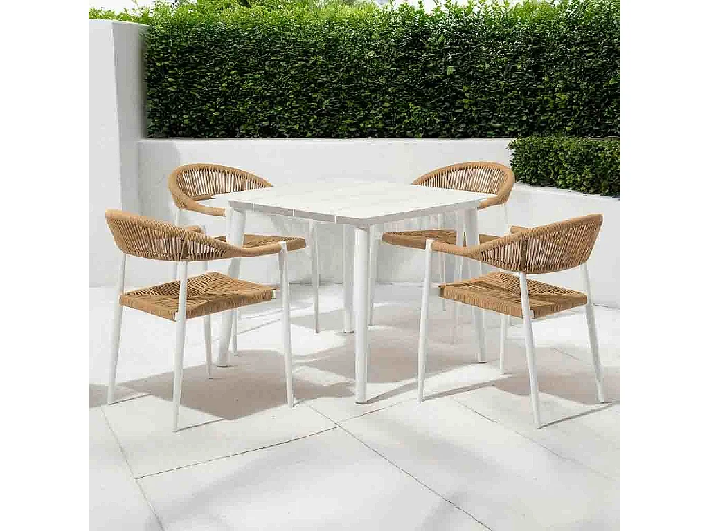 Conjunto de mesa e 4 cadeiras bege, mesa: 90x90x74, cadeiras: 56x60x78