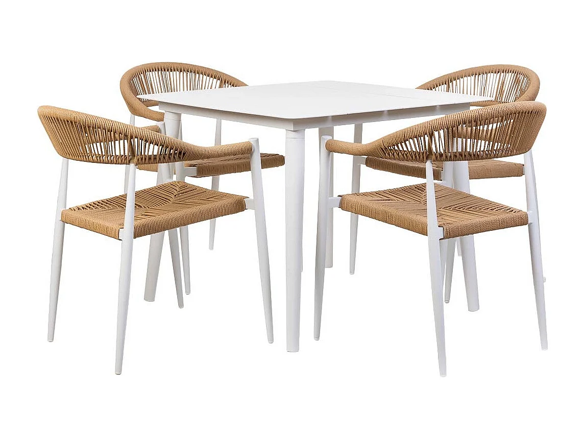 Conjunto de mesa e 4 cadeiras bege, mesa: 90x90x74, cadeiras: 56x60x78