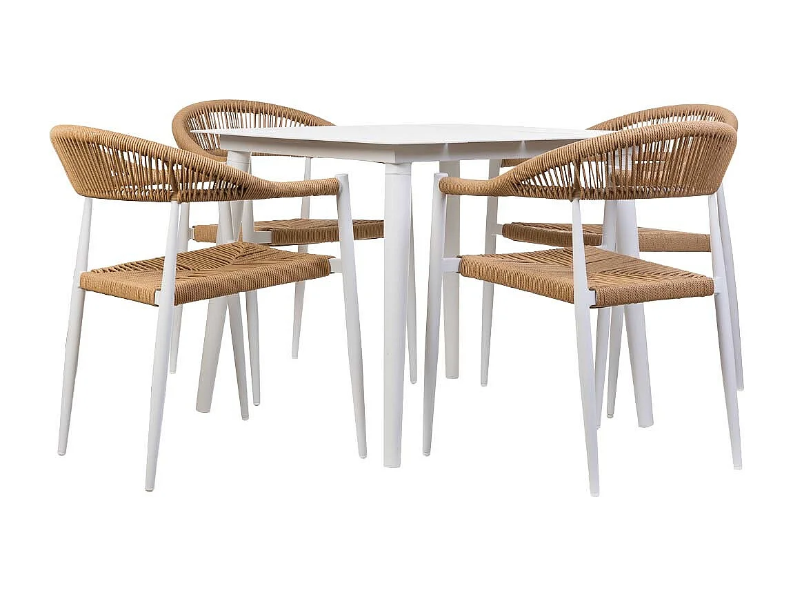 Conjunto de mesa e 4 cadeiras bege, mesa: 90x90x74, cadeiras: 56x60x78