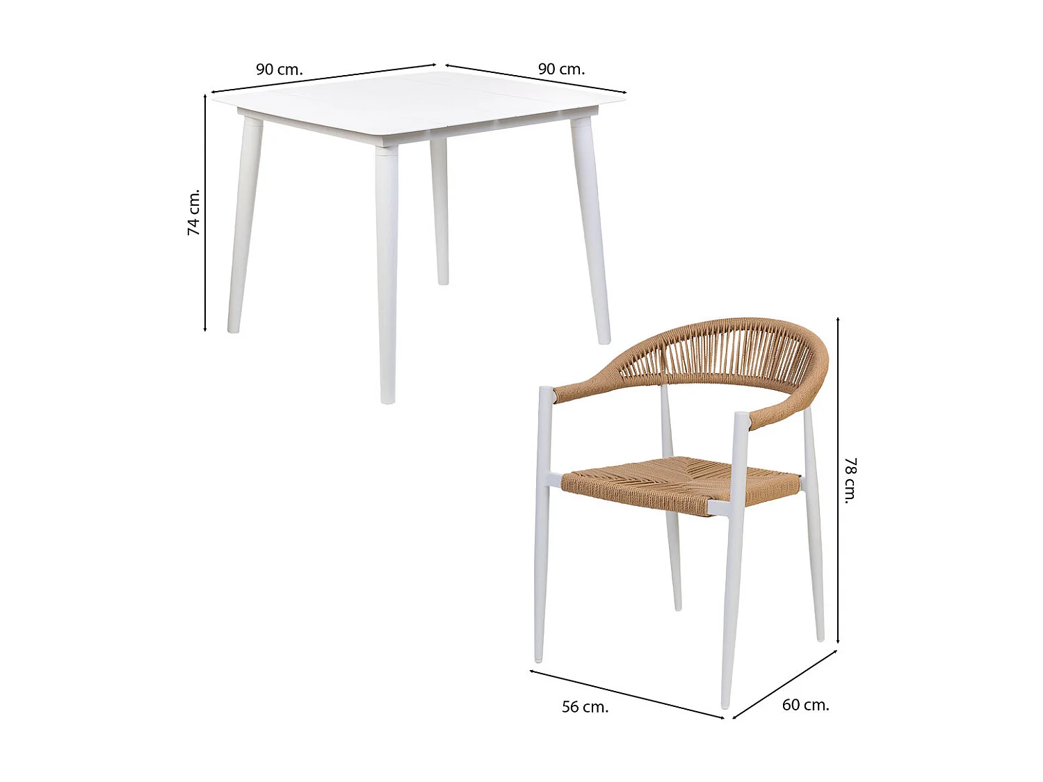 Conjunto de mesa e 4 cadeiras bege, mesa: 90x90x74, cadeiras: 56x60x78