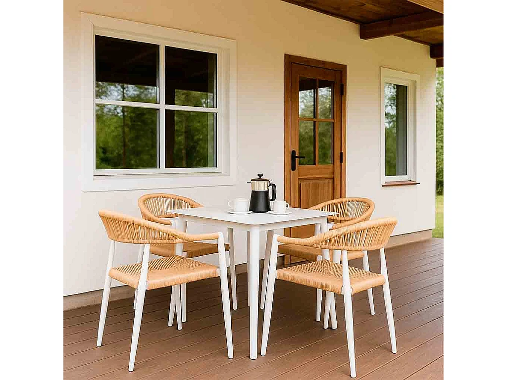 Set tavolo e 4 sedie beige, tavolo: 90x90x74.sedia(4): 56x60x78