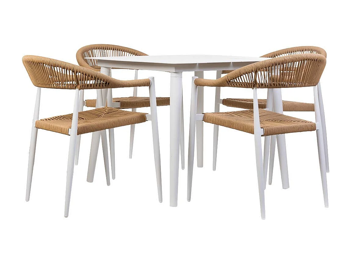 Set tavolo e 4 sedie beige, tavolo: 90x90x74.sedia(4): 56x60x78