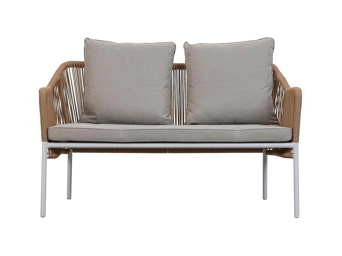 Mesa, sofa y 2 sillones beige, 110x65x45,72x79x76, 146x79x76