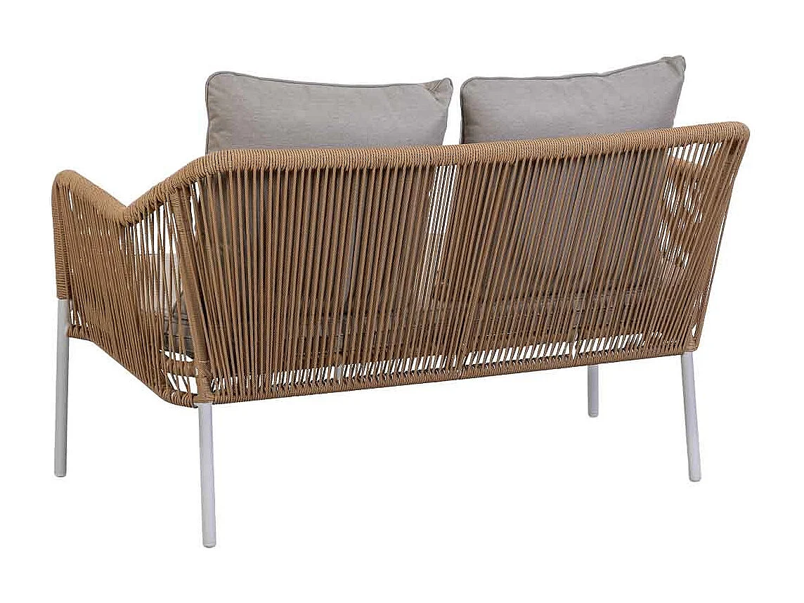 Tavolo, divano e 2 poltrone beige, 110x65x45, 72x79x76, 146x79x76