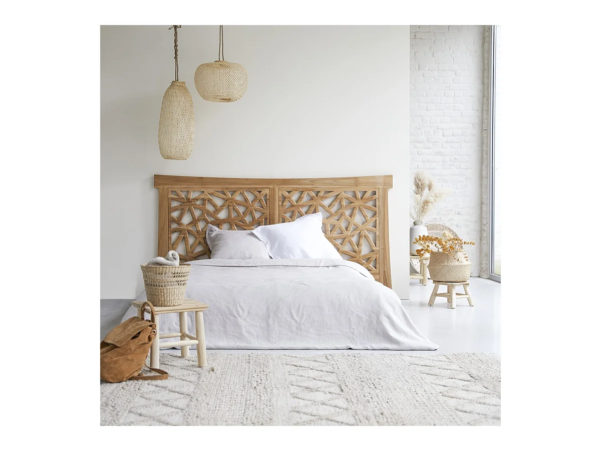 Kopfteil für Bett Bettkopfteil Doppelbett eckig 210 200 Teak Massiv Massivholz