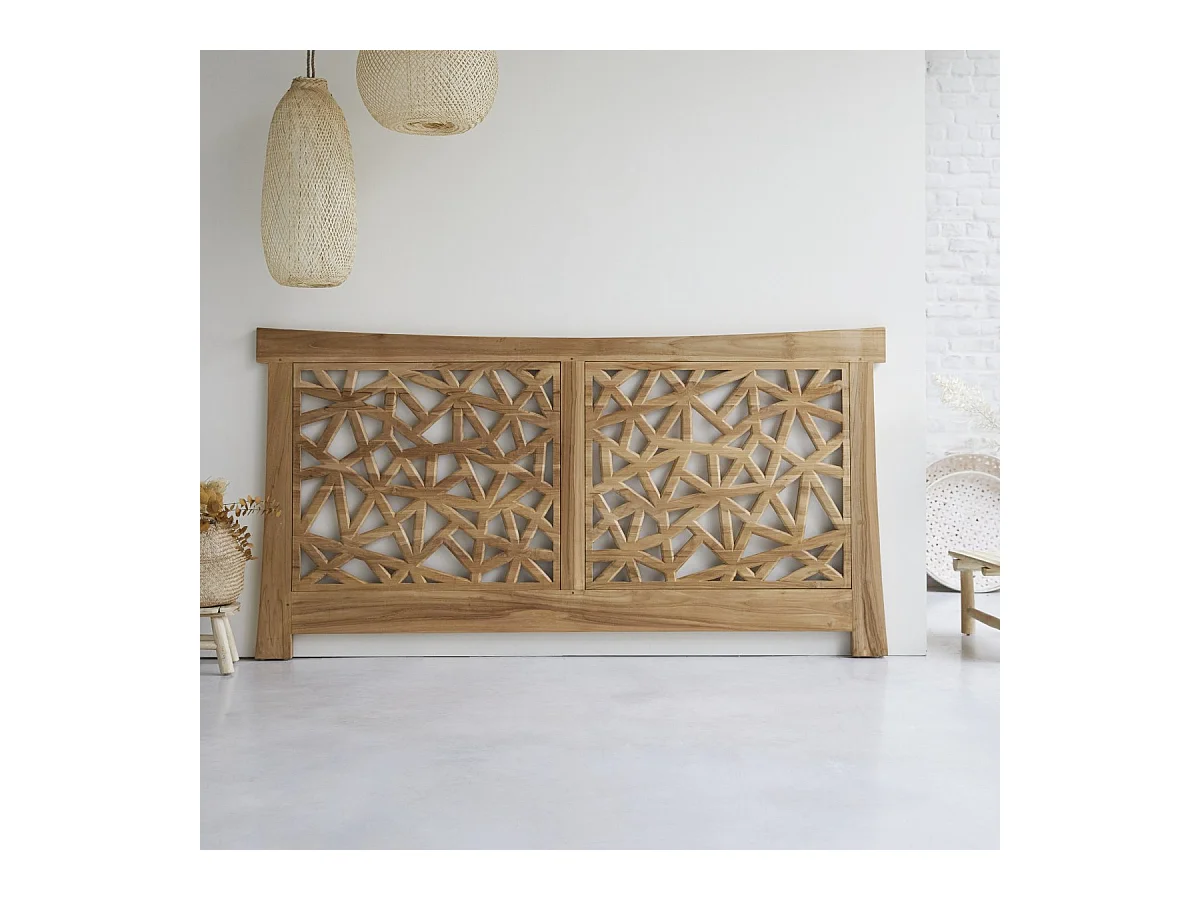 Kopfteil für Bett Bettkopfteil Doppelbett eckig 210 200 Teak Massiv Massivholz