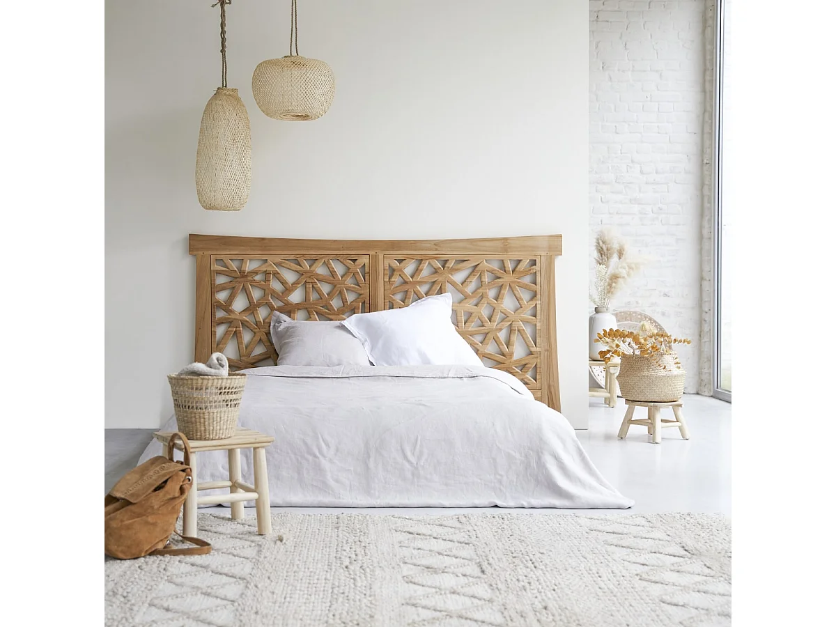Kopfteil für Bett Bettkopfteil Doppelbett eckig 210 200 Teak Massiv Massivholz
