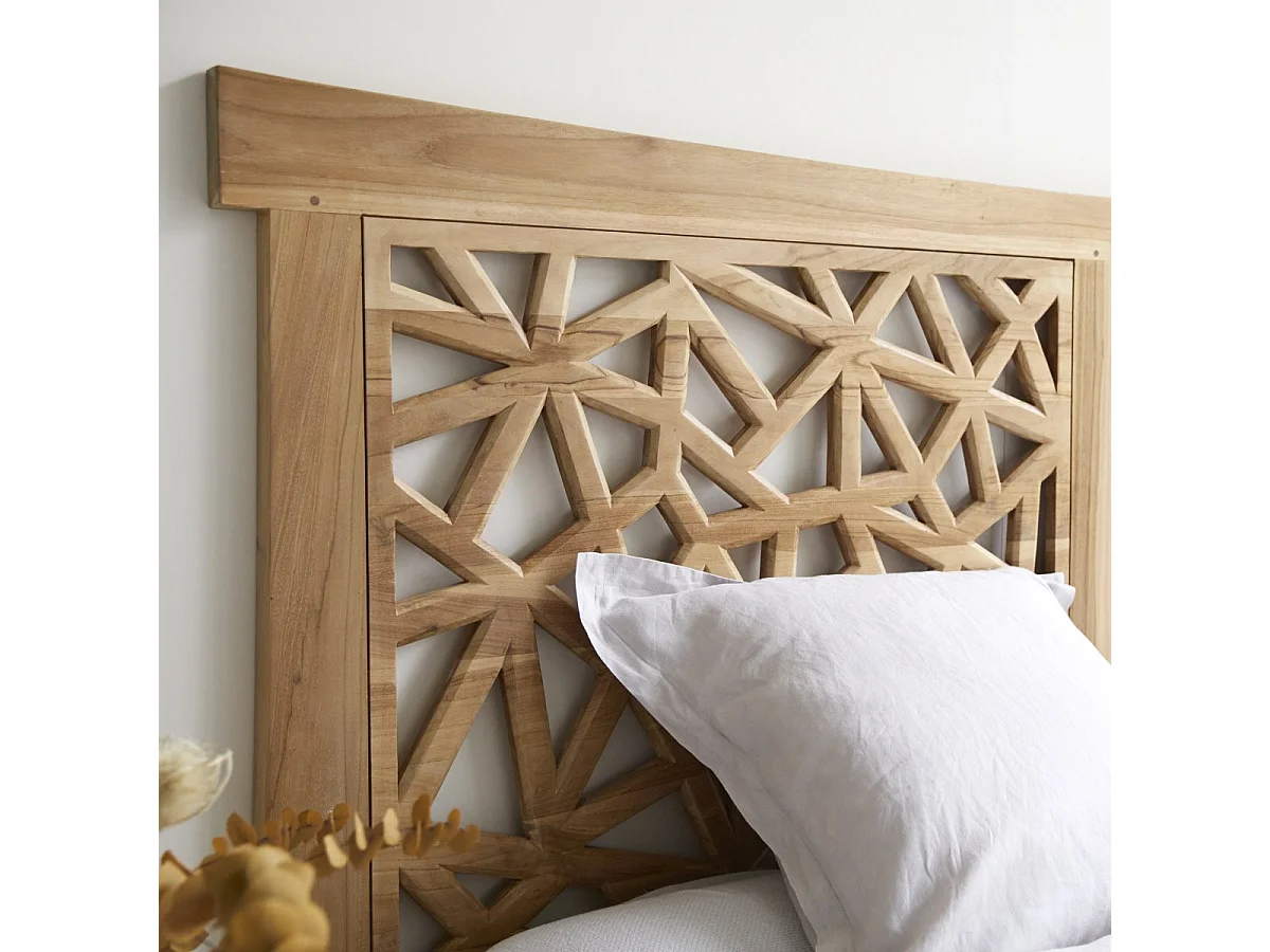 Kopfteil für Bett Bettkopfteil Doppelbett eckig 210 200 Teak Massiv Massivholz