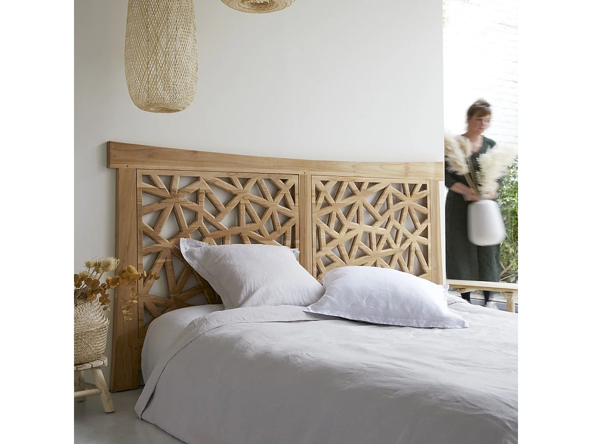 Kopfteil für Bett Bettkopfteil Doppelbett eckig 210 200 Teak Massiv Massivholz