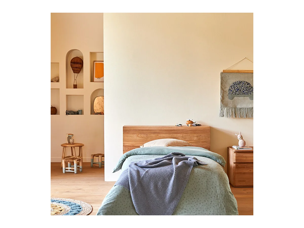 Testiera letto per bambini con portaoggetti in legno di teak 120 Bertie