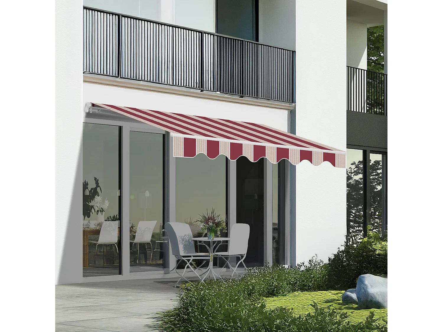 Wasabi - Tenda Esterna Avvolgibile 4x2,5 Strisce Granata - Telo Poliestere