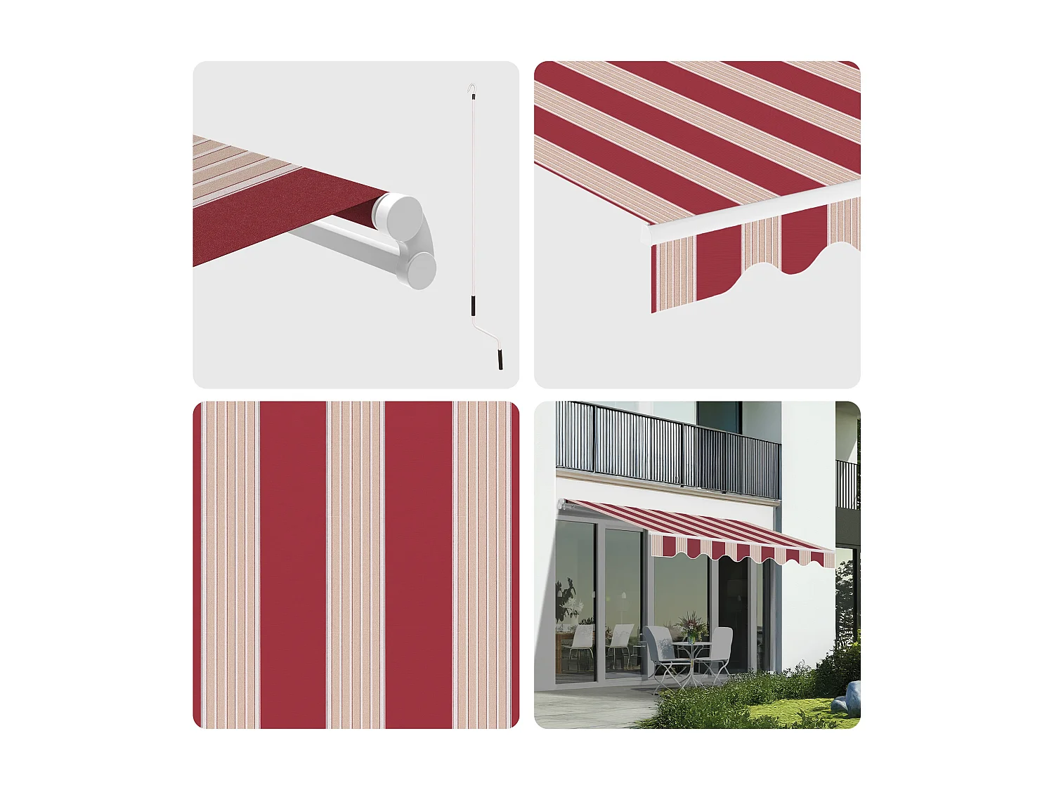 Wasabi - Tenda Esterna Avvolgibile 4x2,5 Strisce Granata - Telo Poliestere