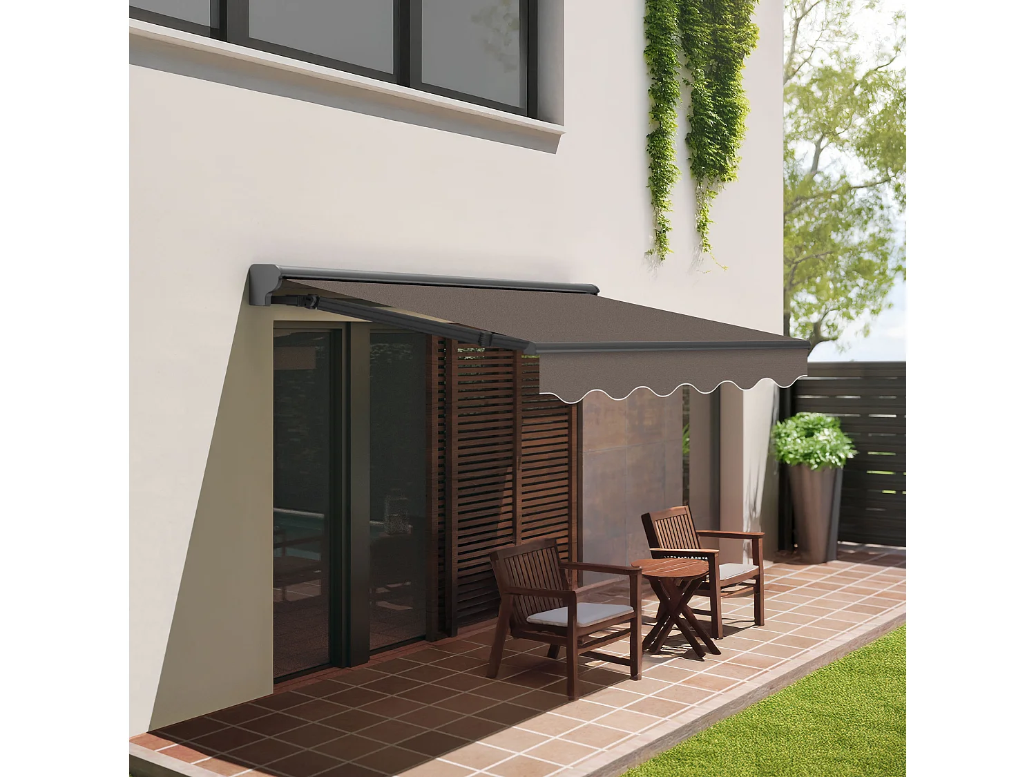 Wasabi - Tenda Esterna Avvolgibile 3x2,5 Taupe Poliestere – Semicofre Antracite Plus