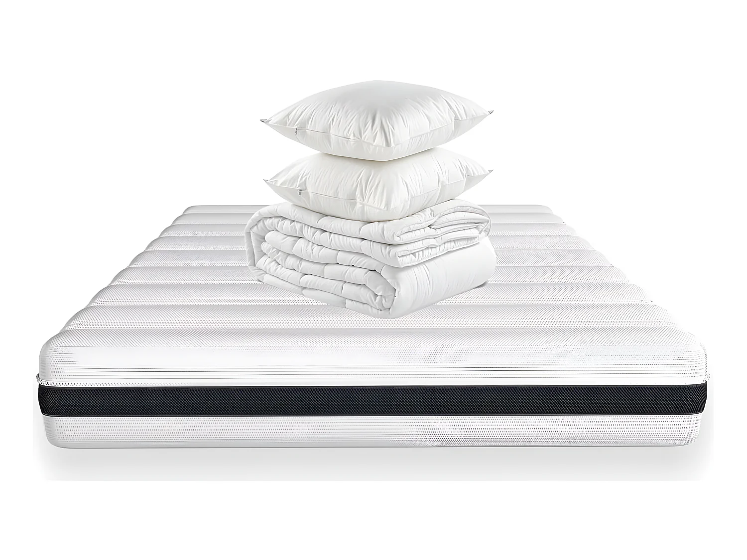 Matelas ressorts ensachés 140x190 Hygiospring - Mousse HR + couette + 2 oreillers