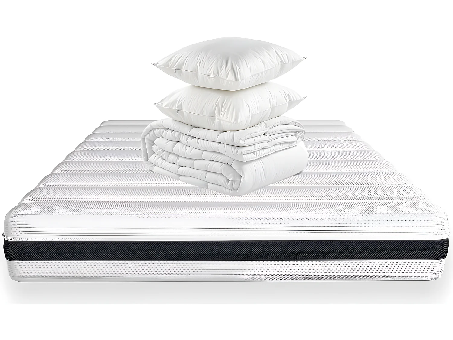 Matelas ressorts ensachés 140x190 Hygiospring - Mousse HR + couette + 2 oreillers