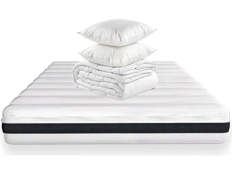 Matelas ressorts ensachés 140x190 Hygiospring - Mousse HR + couette + 2 oreillers