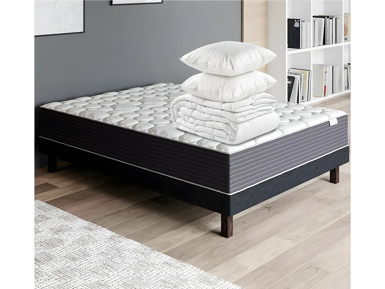 Matelas mémoire de forme 140x190 Memo HR Hbedding + couette chaude 240x220cm + 2 oreillers 60x60cm