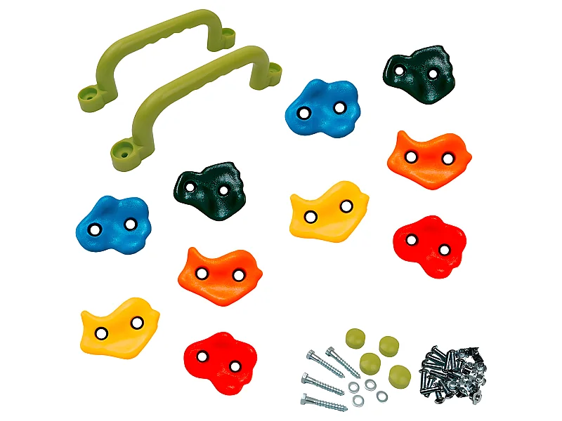 10 Pierres à grimper d'escalade + 2 poignées pour structures de jeux Matériel - Fixations inclues