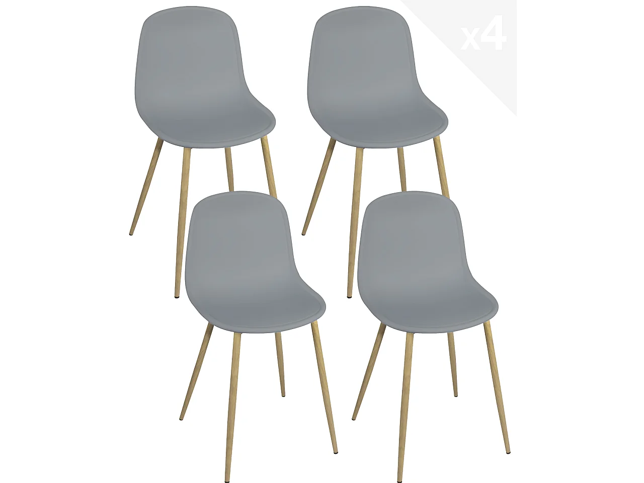Lot 4 chaises de cuisine design siège plastique pieds métal ton bois YENI (gris)