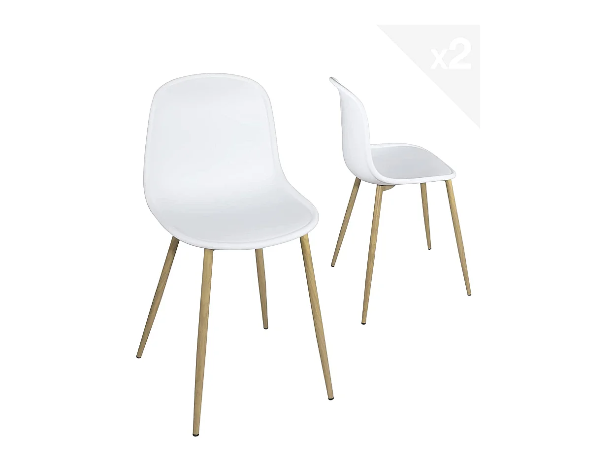Lot 2 chaises de cuisine design pieds métal ton bois clair YENI (blanc)