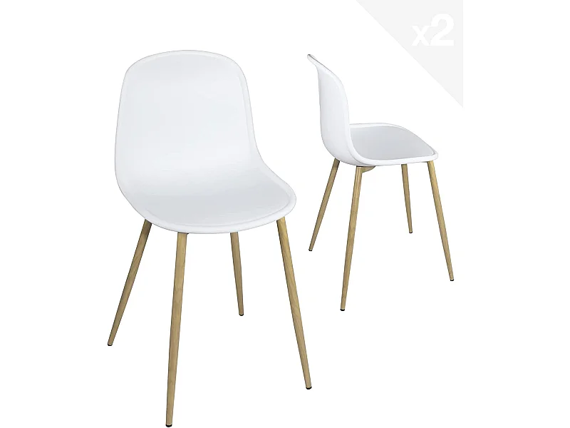 Lot 2 chaises de cuisine design pieds métal ton bois clair YENI (blanc)
