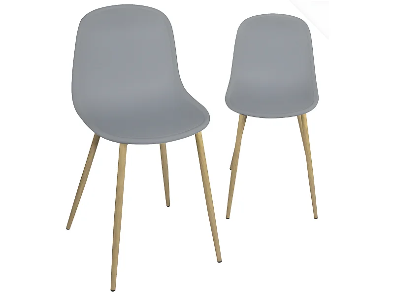Lot 2 chaises de cuisine design pieds métal ton bois clair YENI (gris)