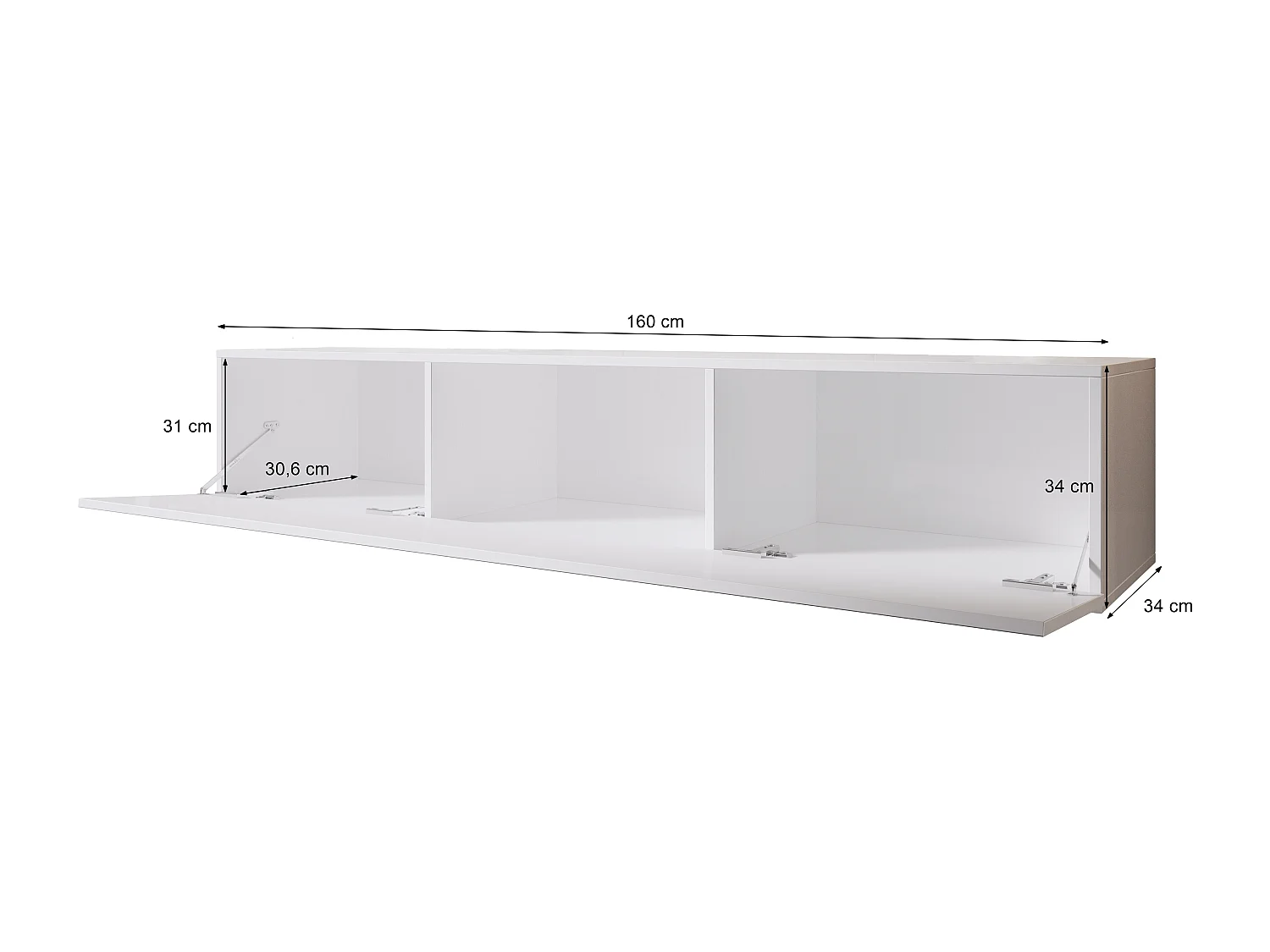 FURNIX Meuble tv debout / suspendu Ziboxe 160 cm vieux bois mat / blanc brillant style moderne avec compartiments fermés