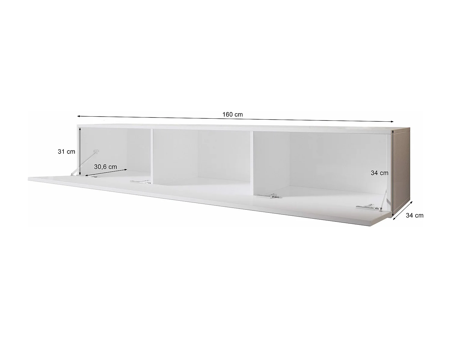 FURNIX Meuble tv debout / suspendu Ziboxe 160 cm vieux bois mat / blanc brillant style moderne avec compartiments fermés