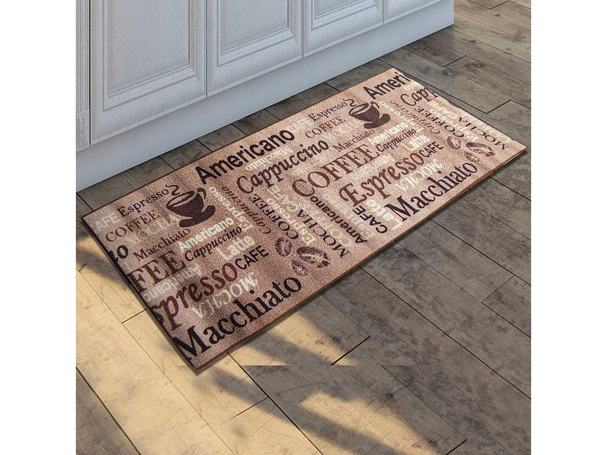 tapis chambre 67x180 beige motif texte CAFE LOVE