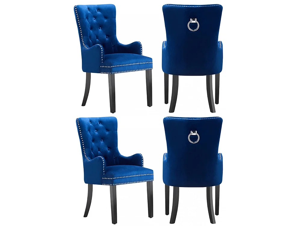 Lot d 4 chais sall à mangr aspct vlours blu foncé rétro réglabl